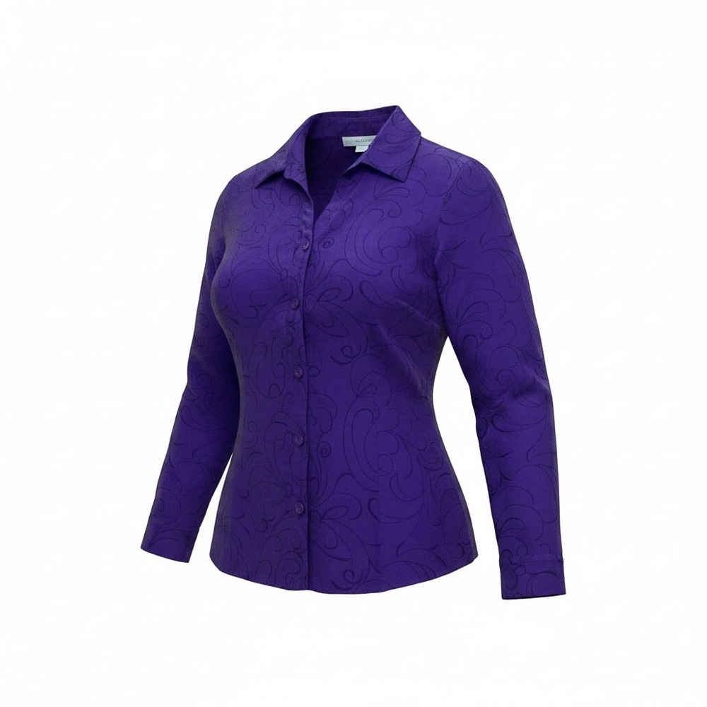 Sag Harbor Purple Swirl Scroll Button Up Shirt Long Sleeve Blouse Womens M